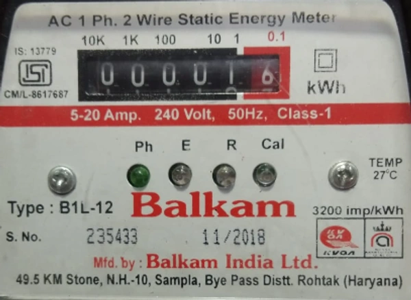 Balkam Single Phase Electronic Static Meter  - Black, NA